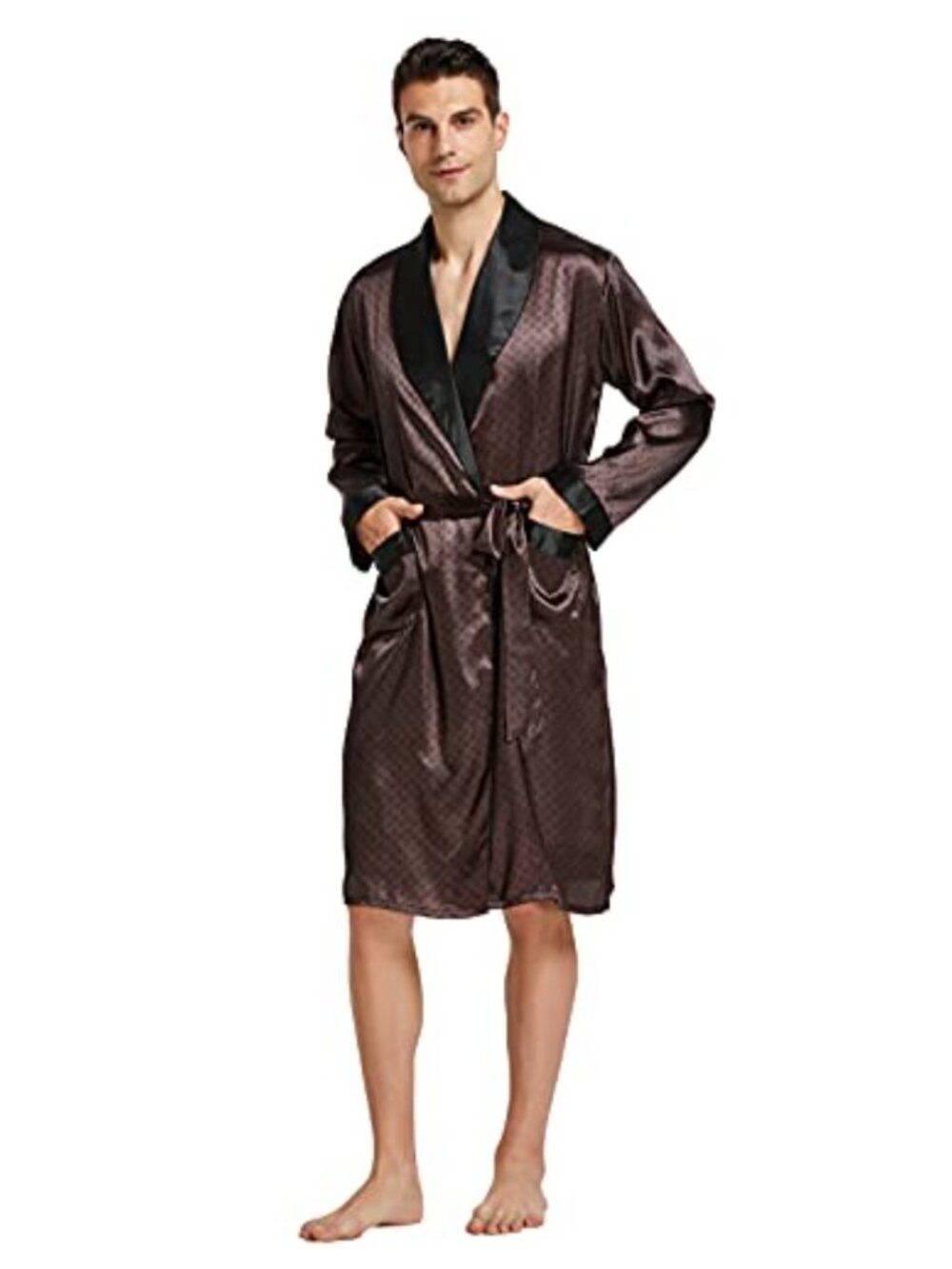 Men's Satin Robe with Shorts Set Lightweight Kimono Bathrobe